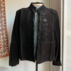 Black suede leather patchwork jacket